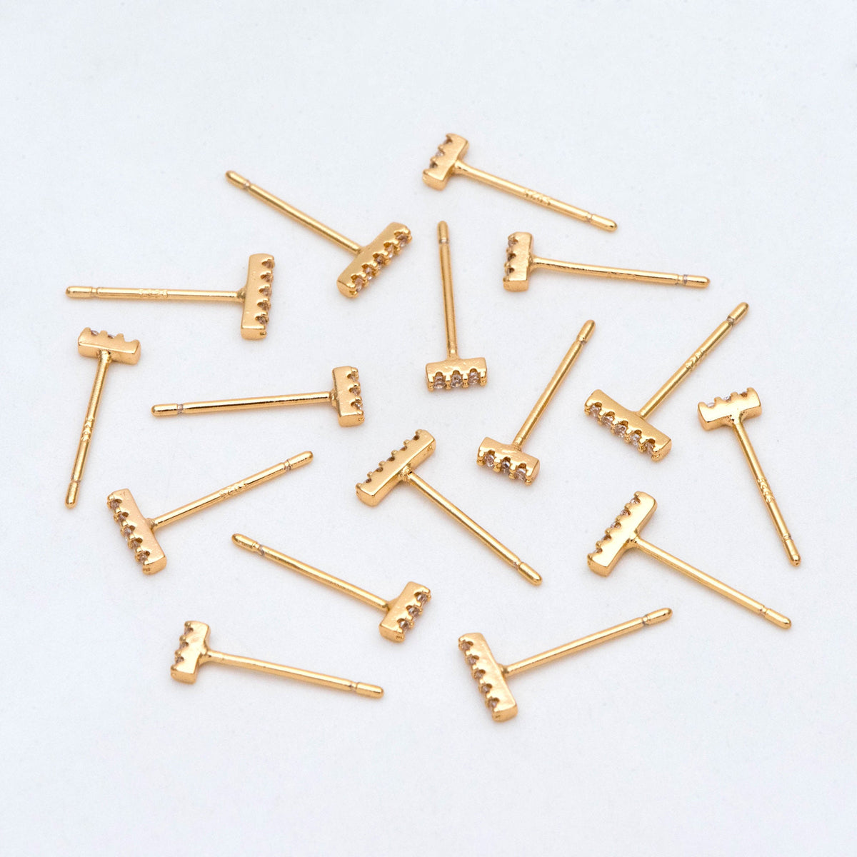 10pcs CZ Pave Bar Stud Earrings, Stick Stud Earrings, Small Earrings, Tiny Earrings, Mini Earrings, Piercing Earrings (#GB-2940)