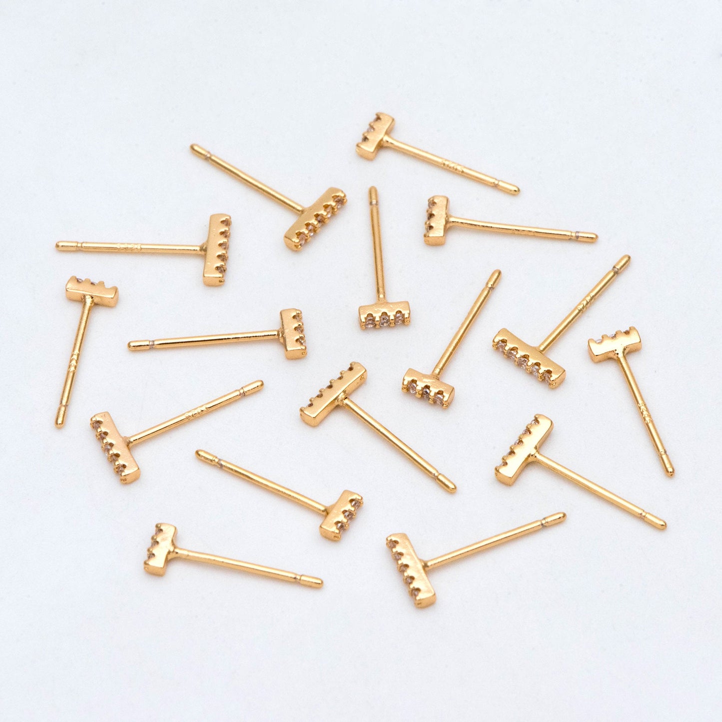 10pcs CZ Pave Bar Stud Earrings, Stick Stud Earrings, Small Earrings, Tiny Earrings, Mini Earrings, Piercing Earrings (#GB-2940)