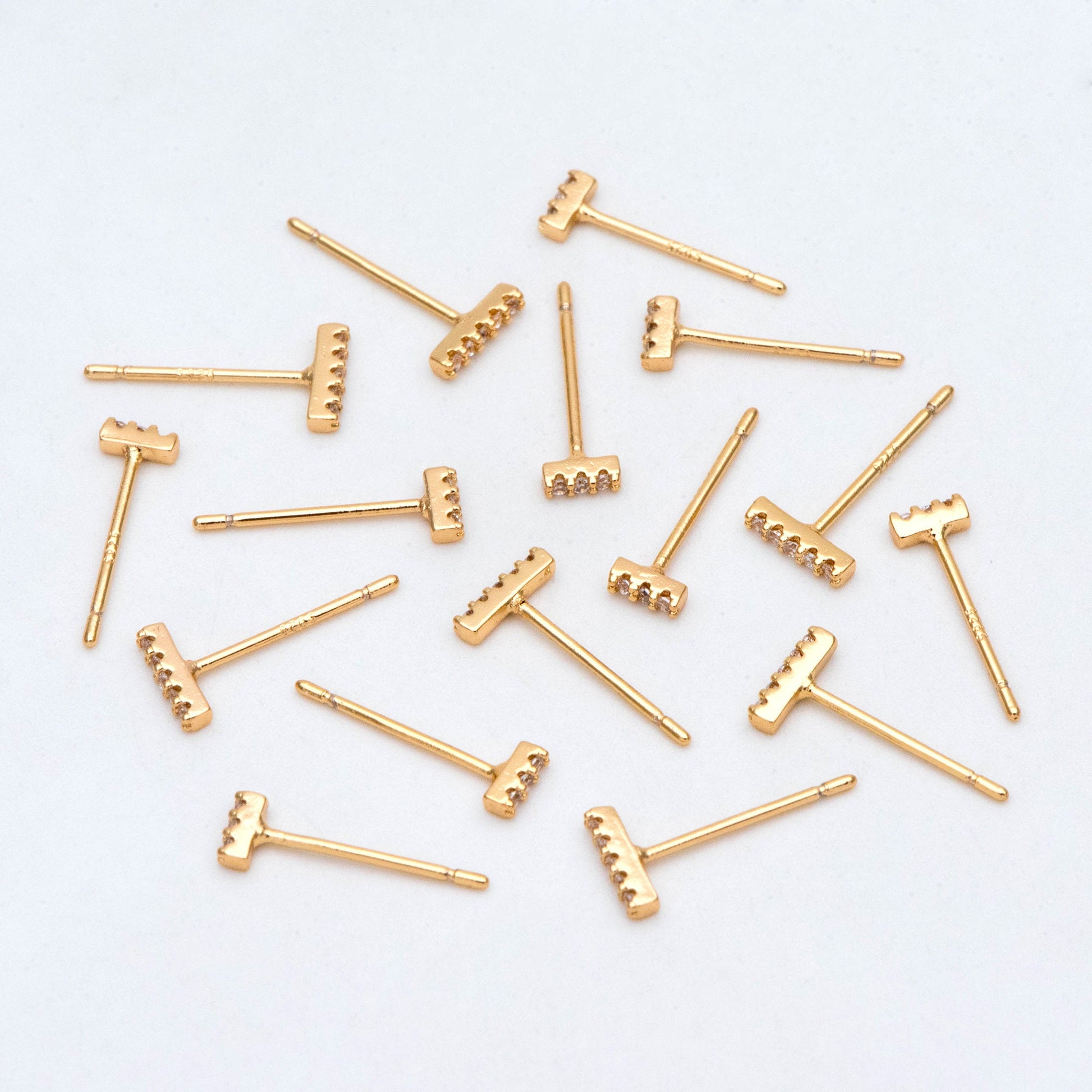 10pcs CZ Pave Bar Stud Earrings, Stick Stud Earrings, Small Earrings, Tiny Earrings, Mini Earrings, Piercing Earrings (#GB-2940)