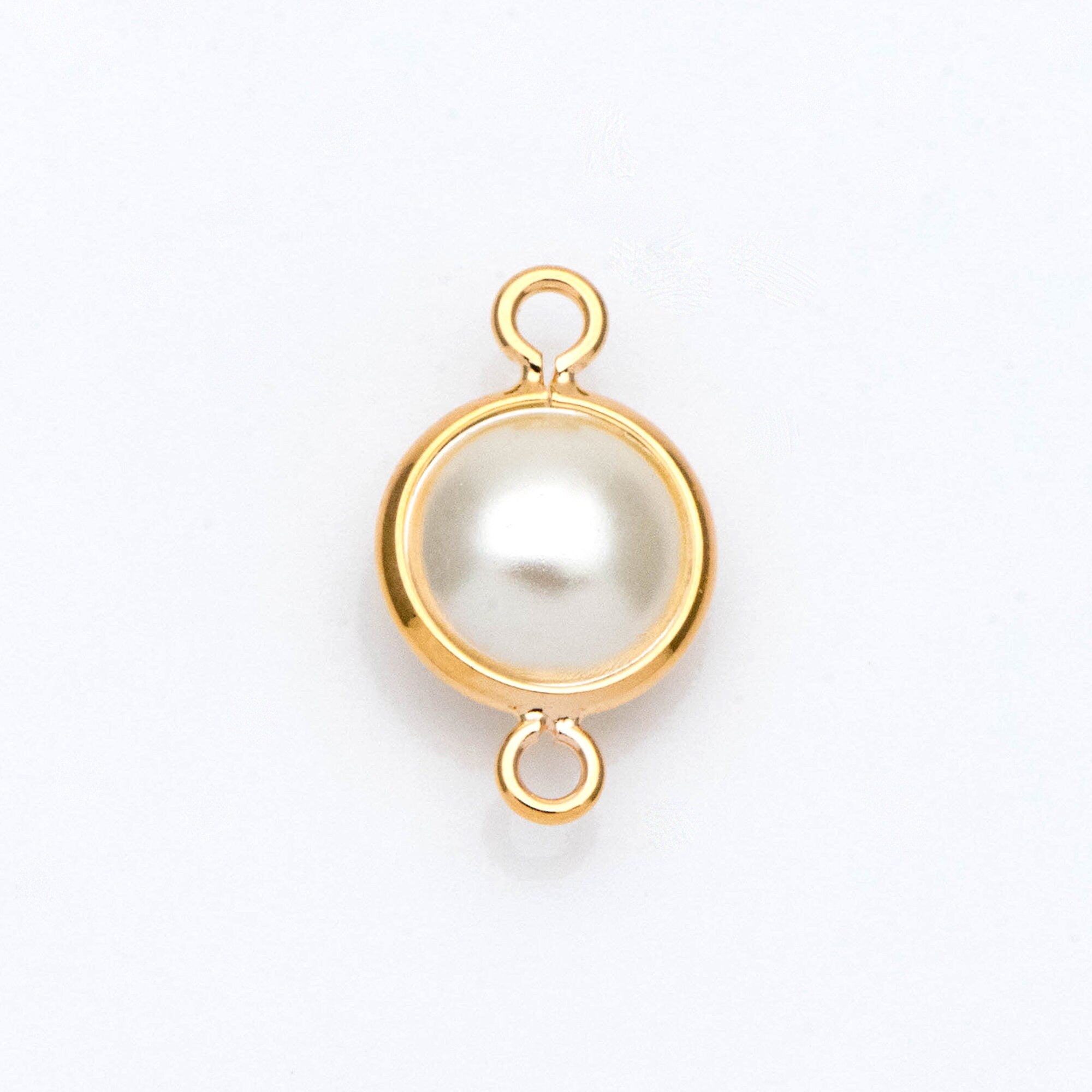 10pcs Gold Framed Faux Pearl Charms, 18K Gold plated Brass, Faux Pearl Connectors (GB-133)