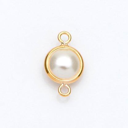 10pcs Gold Framed Faux Pearl Charms, 18K Gold plated Brass, Faux Pearl Connectors (GB-133)