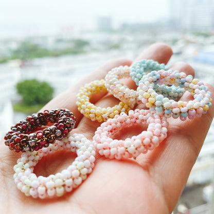 4pcs Beaded Hoop Findings: Pastel Glass Bead Circle, 25mm (FB-077)