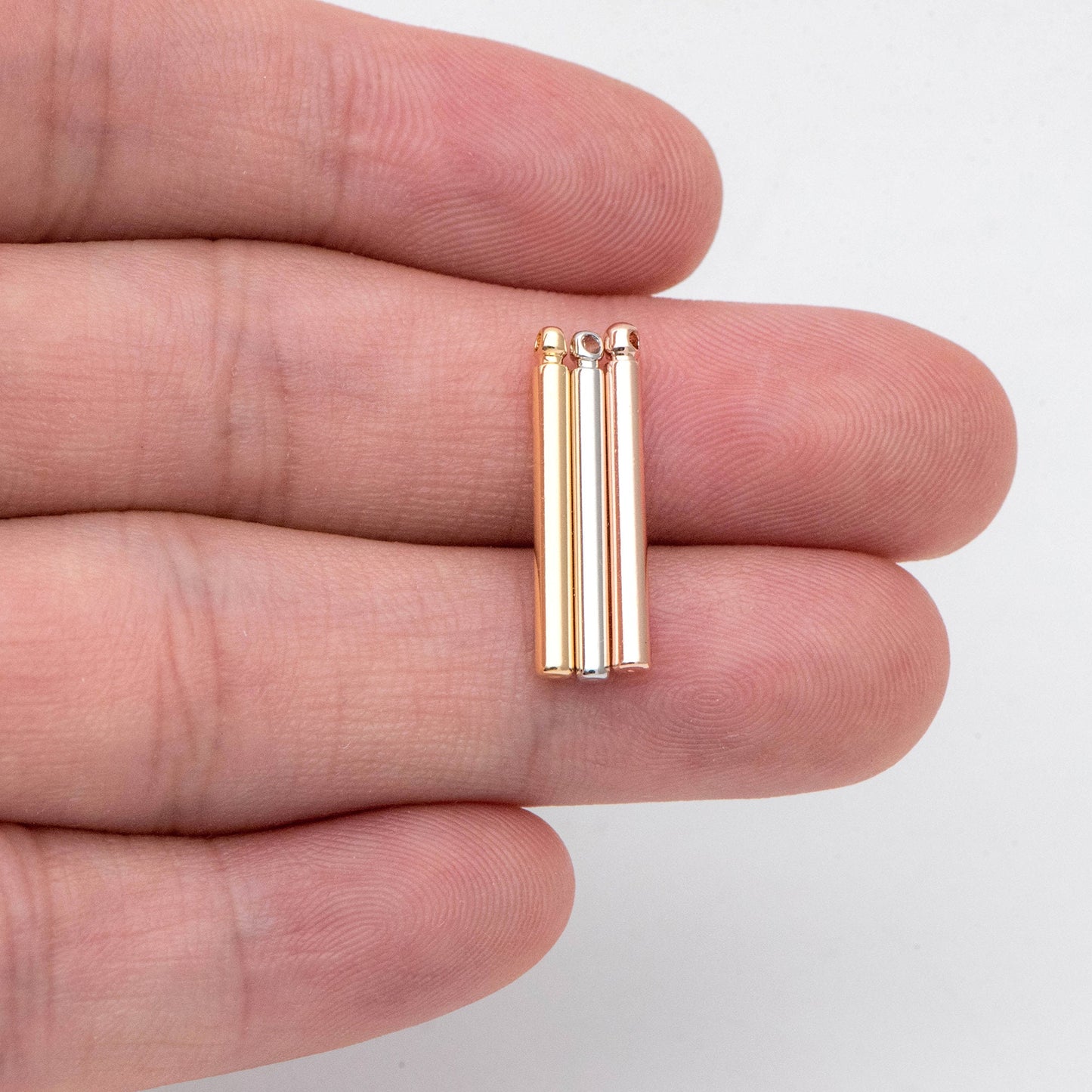 10pcs Gold/ Silver/ Rose Gold Tube Charms 20x2mm, Gold/ Rhodium/ Rose Gold plated Brass Bar Stick Pendants (GB-270)