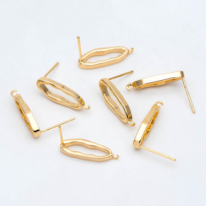10pcs Gold Oval Hoop Ear Posts 19x6mm, Oval Circle Stud Earrings, DIY Ear Wire Findings (GB-1043)