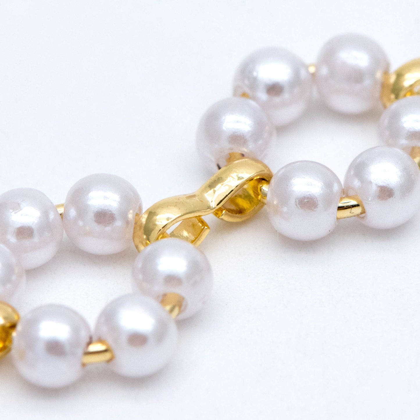 Gold Faux Pearl Hoop Chain, 18K Gold plated Brass Beaded Chain with Faux Pearl (LK-506) / 1 meter= 3.3ft