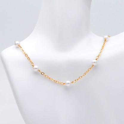 Gold Faux Pearl Beaded Chain, 18K Gold plated Brass Cable Chain with 5.3mm Faux Pearl (LK-509) / 1 meter= 3.3ft