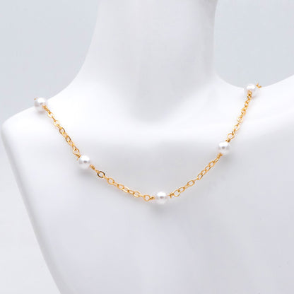 Gold Faux Pearl Beaded Chain, 18K Gold plated Brass Cable Chain with 5.3mm Faux Pearl (LK-509) / 1 meter= 3.3ft