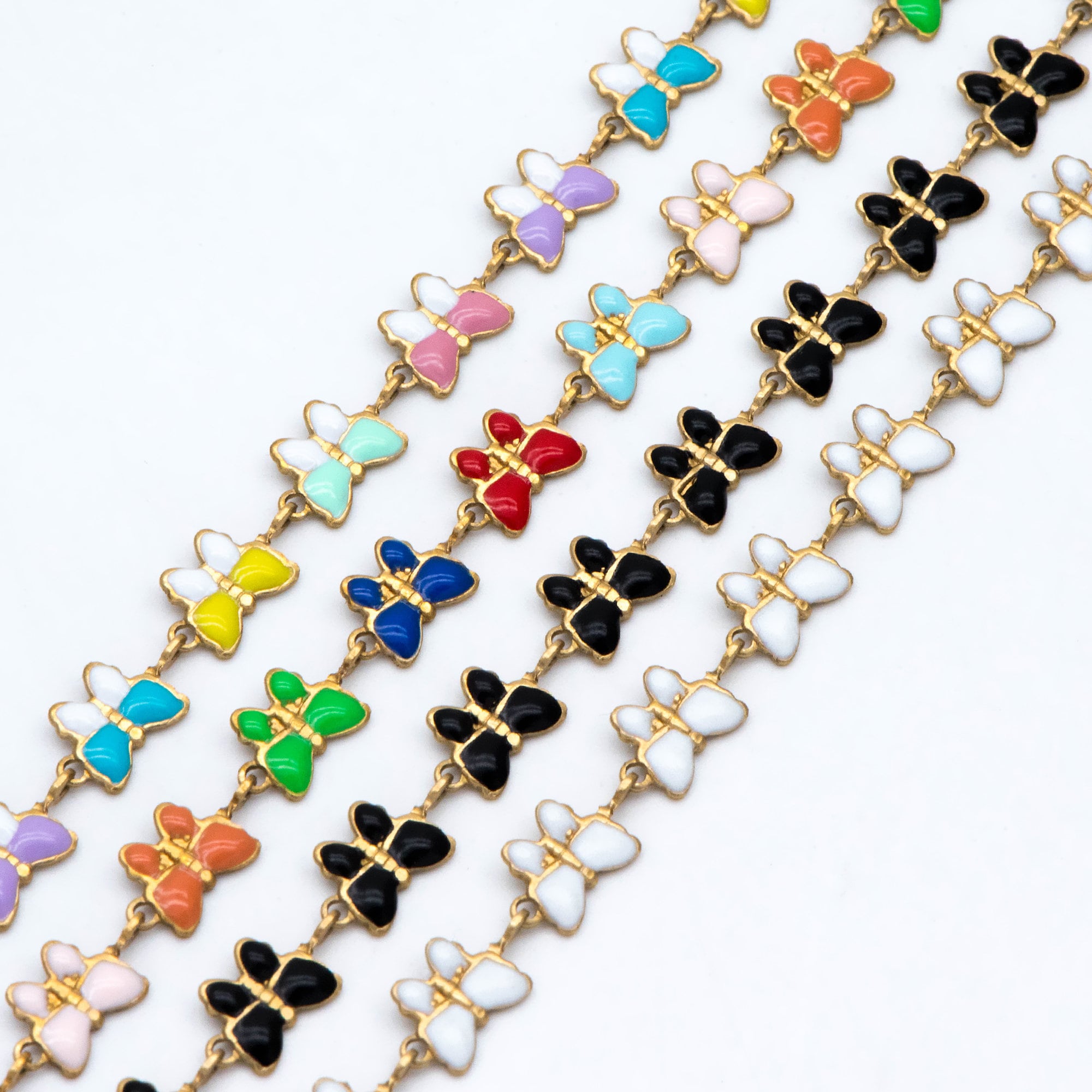 Raw Brass Chain, Multicolor butterfly Chain, Brass in Enamel, Unplated Raw Brass Designer Chain (#LK-515)/ 1 Meter=3.3ft
