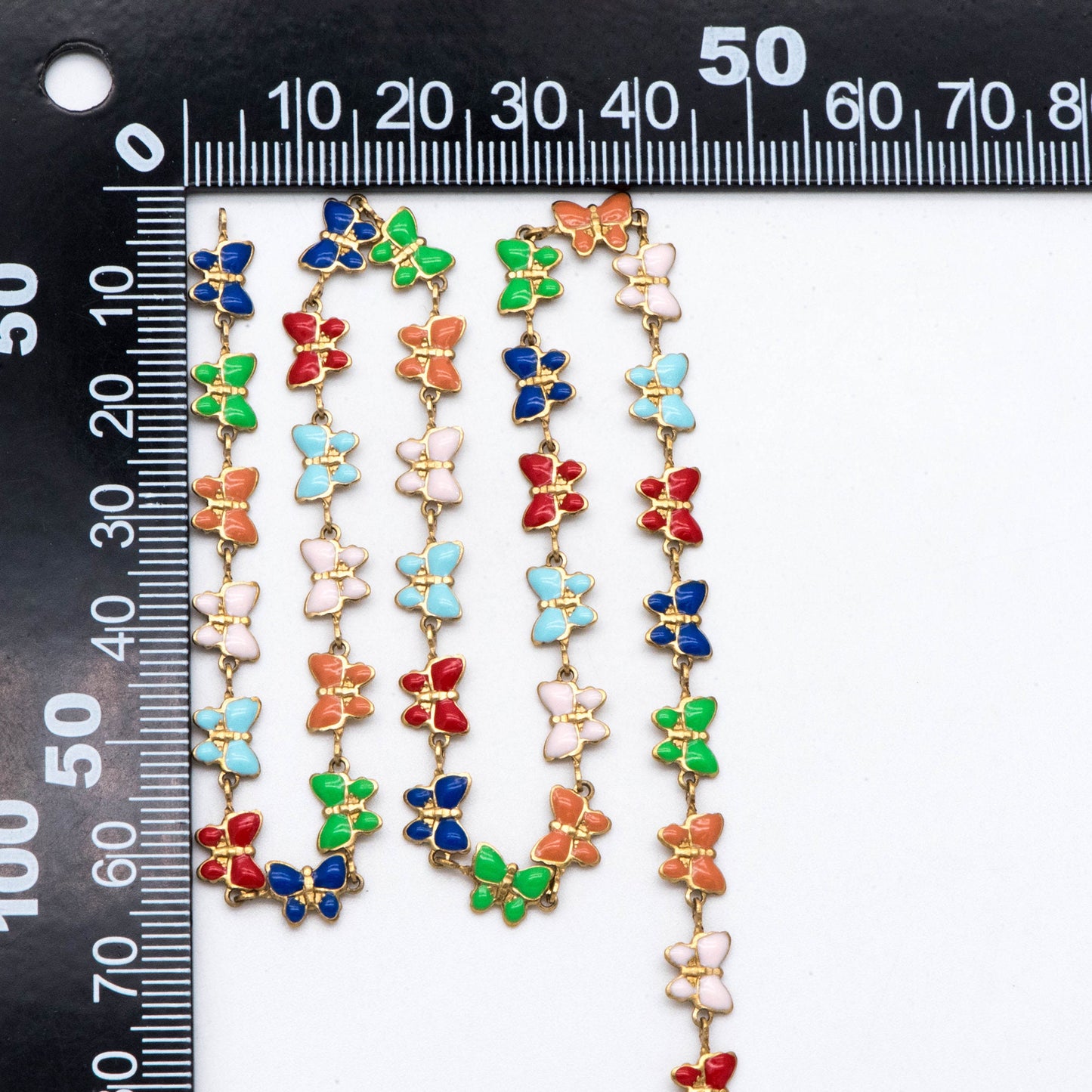 Raw Brass Chain, Multicolor butterfly Chain, Brass in Enamel, Unplated Raw Brass Designer Chain (#LK-515)/ 1 Meter=3.3ft
