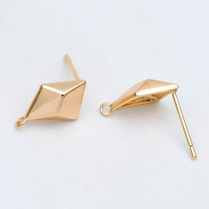 10pcs Gold Plated Geometric Earring Studs, Rhombus Ear Posts (GB-2925)