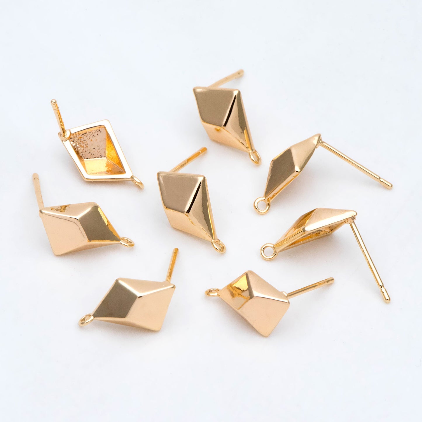 10pcs Gold Plated Geometric Earring Studs, Rhombus Ear Posts (GB-2925)