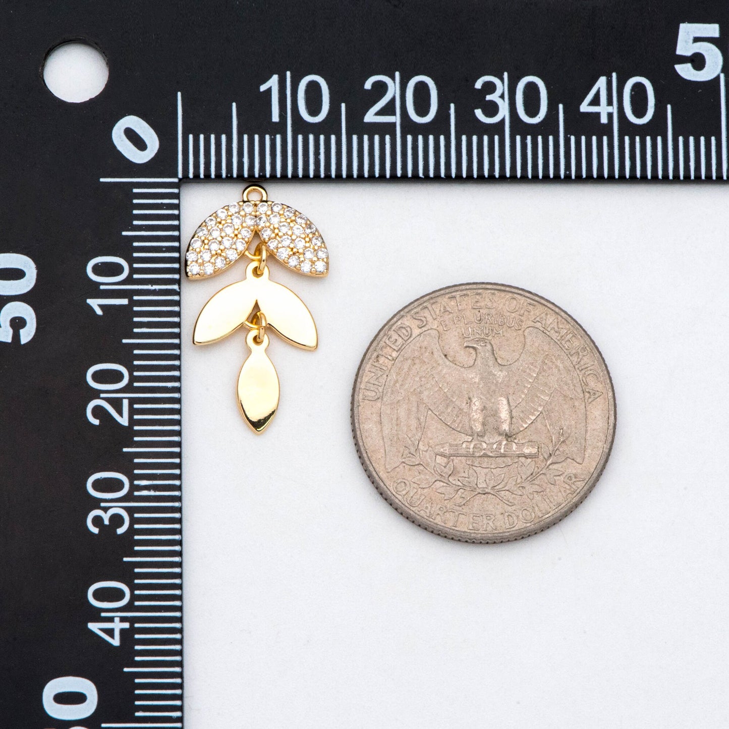 4pcs Gold CZ pave Dainty Leaf Charms, Leaf Pendants 24x13mm, Earring Charm, Necklace Pendant (GB-2926)