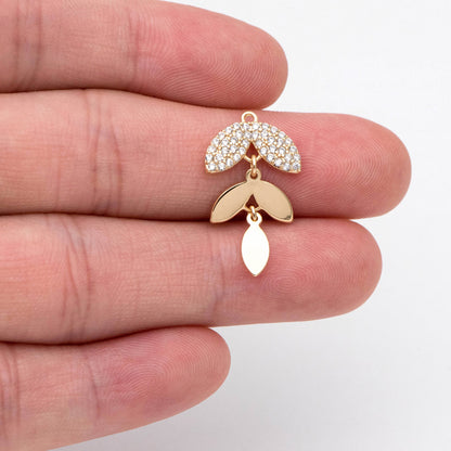 4pcs Gold CZ pave Dainty Leaf Charms, Leaf Pendants 24x13mm, Earring Charm, Necklace Pendant (GB-2926)