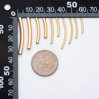 20pcs Gold Smooth Curved Tube Beads, 18K Real Gold plated Brass Tube Spacers (GB-2908)