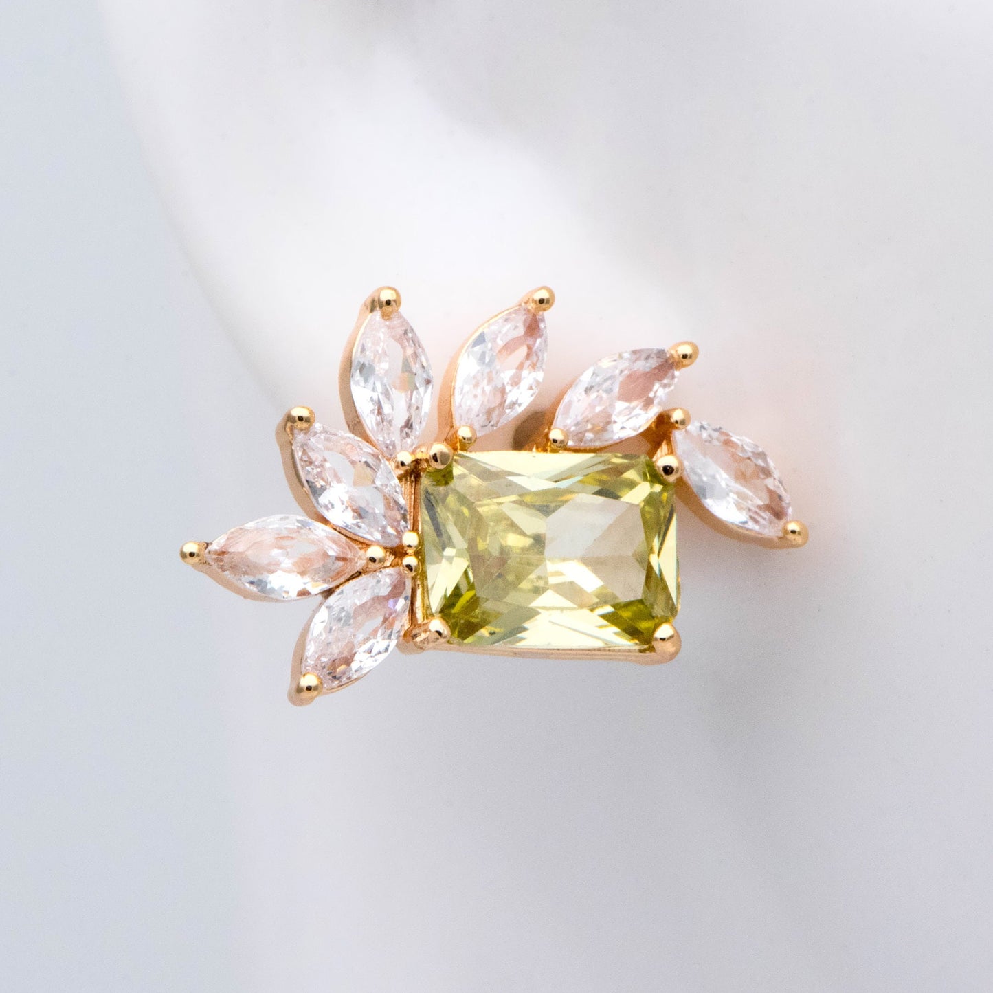 4pcs CZ Pave Olive/ Emerald Rectangle Leaf Earring Studs, Dainty Earrings, Gift For Her (#GB-2943)