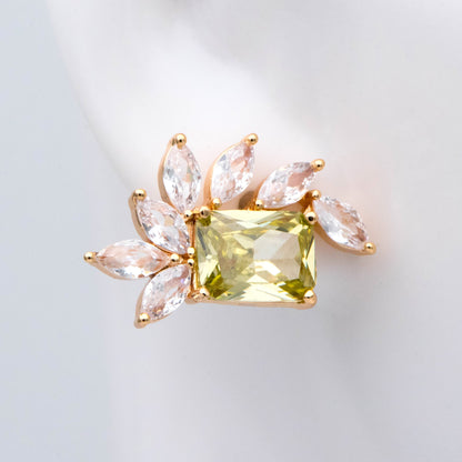 4pcs CZ Pave Olive/ Emerald Rectangle Leaf Earring Studs, Dainty Earrings, Gift For Her (#GB-2943)