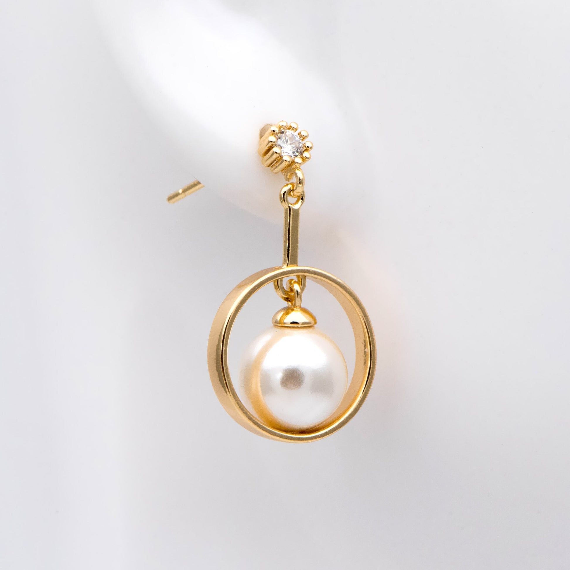 4pcs CZ Pave Round Drop Earring, Pearl Earring Mounts, Half Drilled Pearls Earring Settings (#GB-2945)