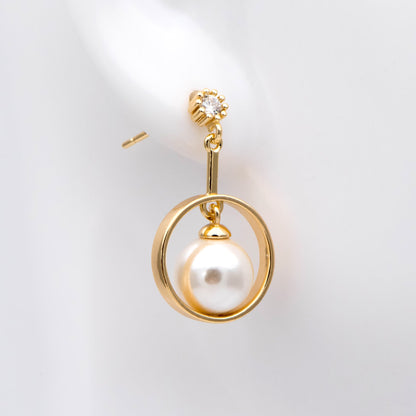 4pcs CZ Pave Round Drop Earring, Pearl Earring Mounts, Half Drilled Pearls Earring Settings (#GB-2945)