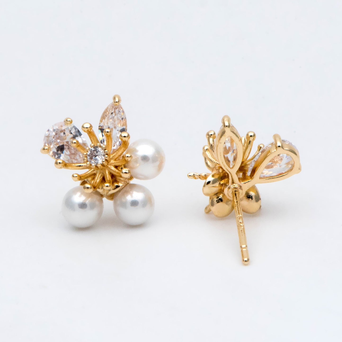 4pcs Gold Flower Ear Posts 12x10mm, Pearl Peg Earring Mounts, Foral Stud Earrings with Peg (GB-1728)