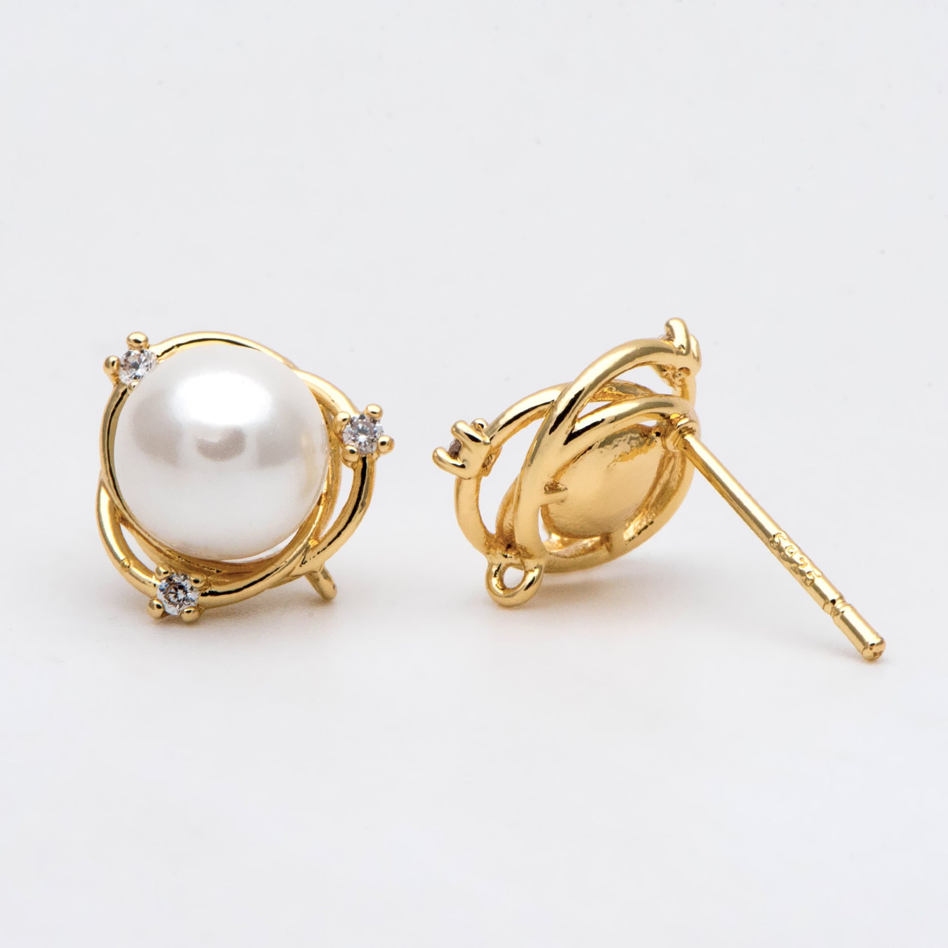 4pcs Gold/ Silver Stud Earring Findings, Pearl Peg Earring Mounts,Half Drilled Pearl Post Earring Settings (GB-2284)