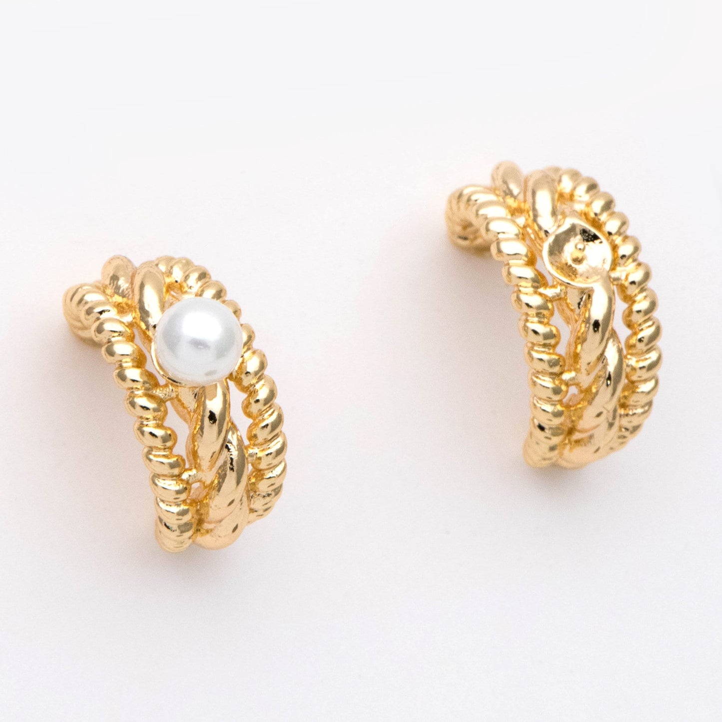 10pcs Gold Ear Posts, 18K Gold plated Brass, Hoop Stud Earrings 15mm, with Cup Peg for Half Drilled Pearl (GB-2619)