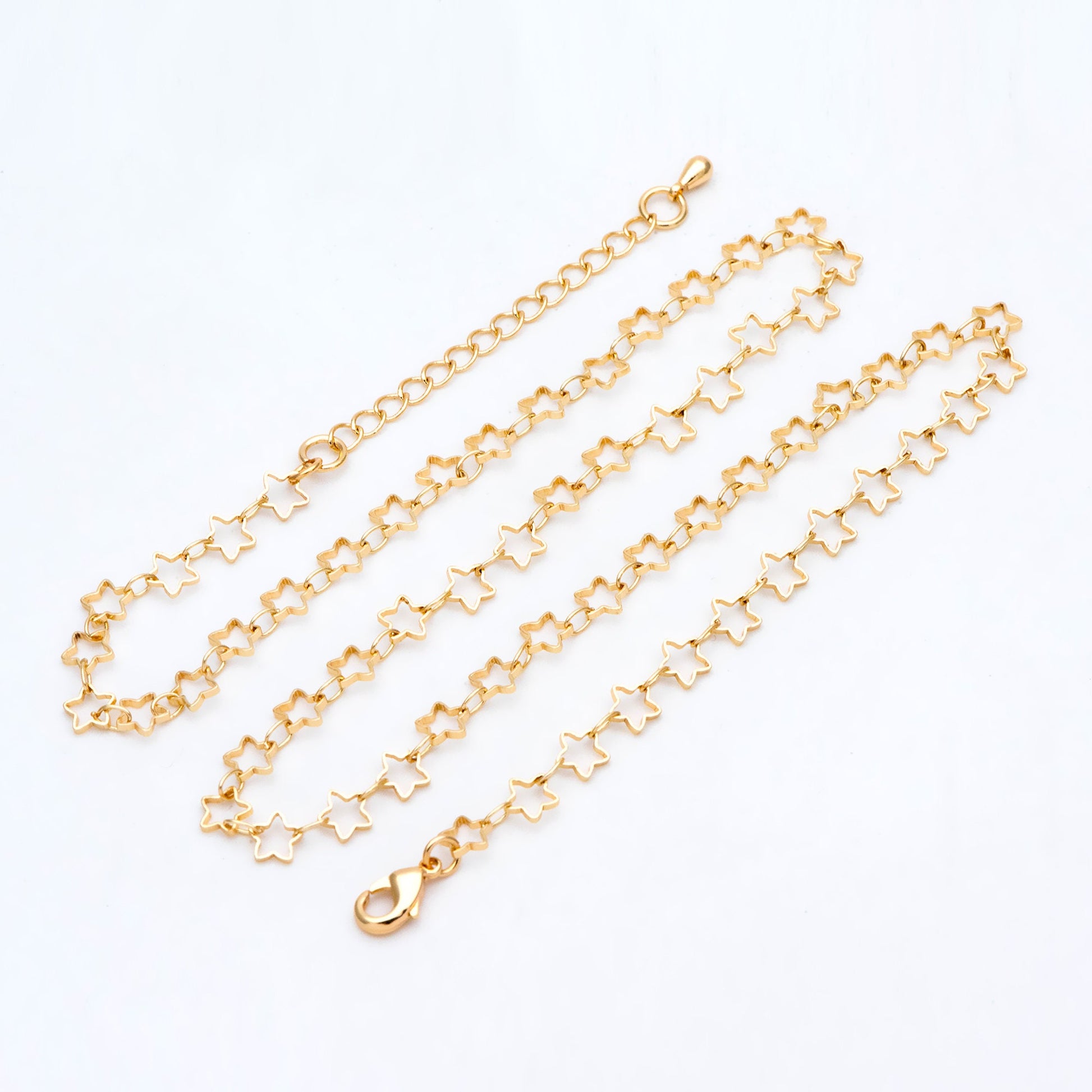 Gold/ Rhodium plated Brass Star Chains, Finished Bracelet/ Anklet/ Necklace with Extender Chain, Ready to Wear (#LK-210)
