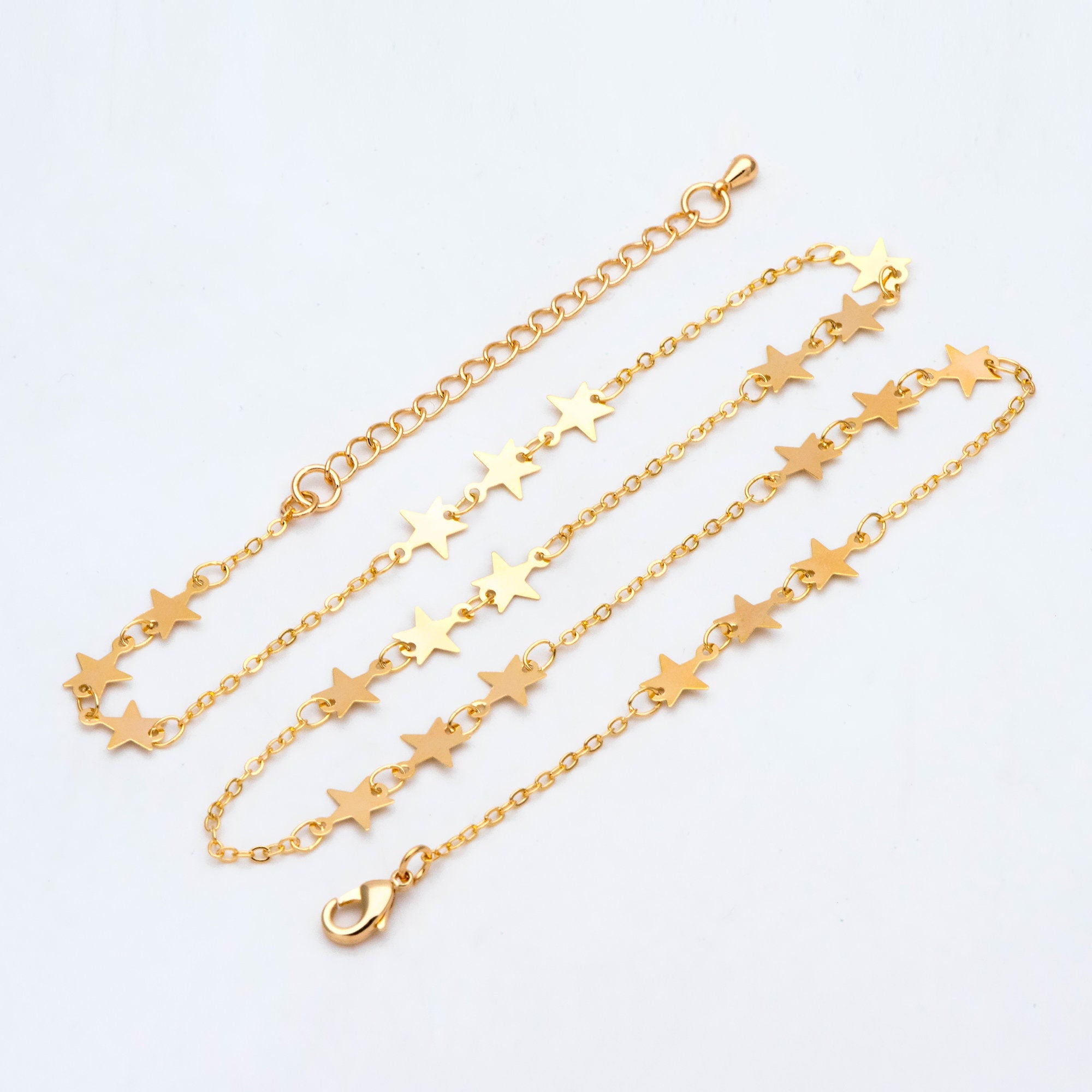 Gold plated Brass Star Chains, Adjustable Bracelet/ Anklet/ Necklaces (#LK-214-1)