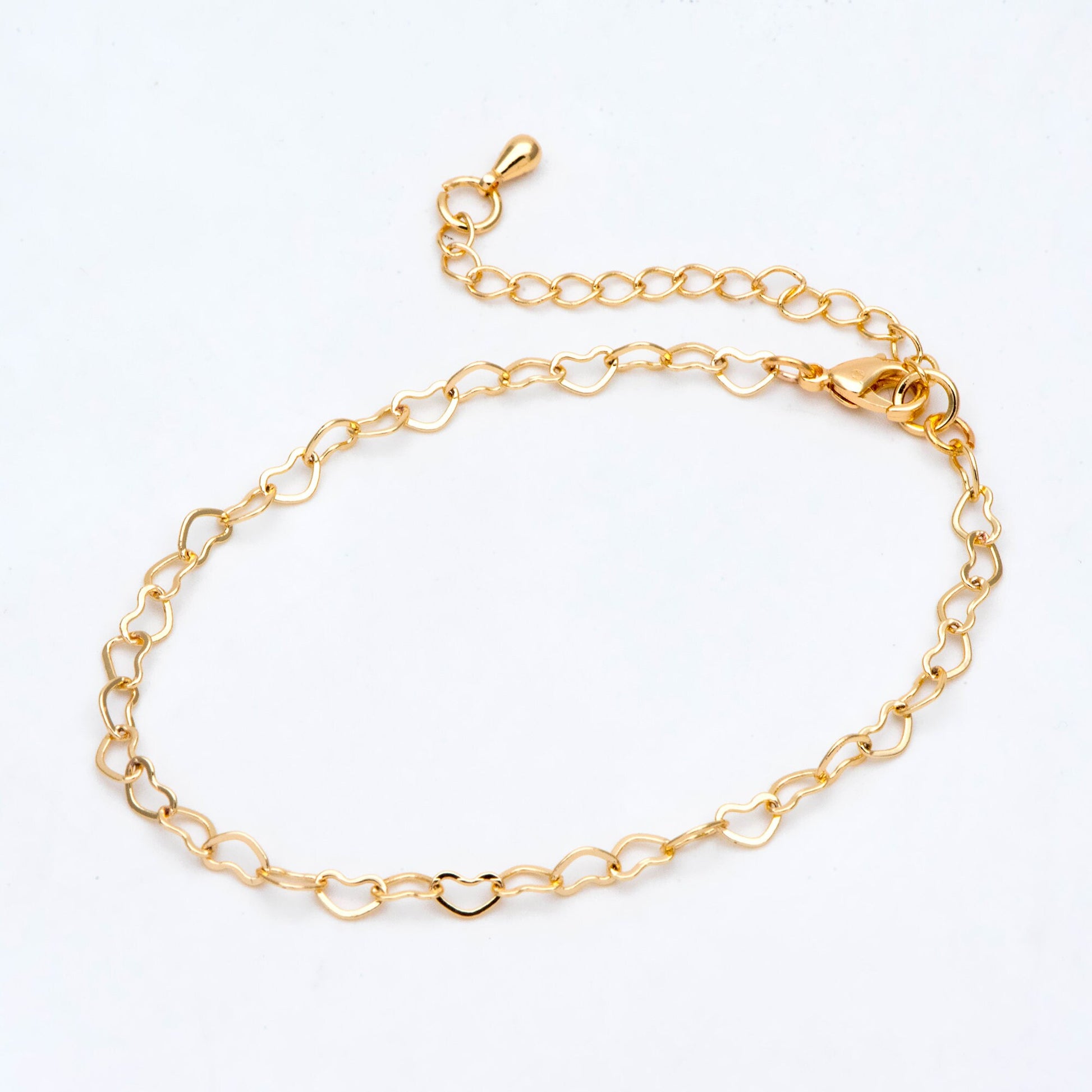 Gold/ Silver/ Rose Gold Heart Chains, Finished Bracelet/ Anklet/ Necklace with Extender Chain, Gold plated Brass, Ready to Wear (#LK-105)