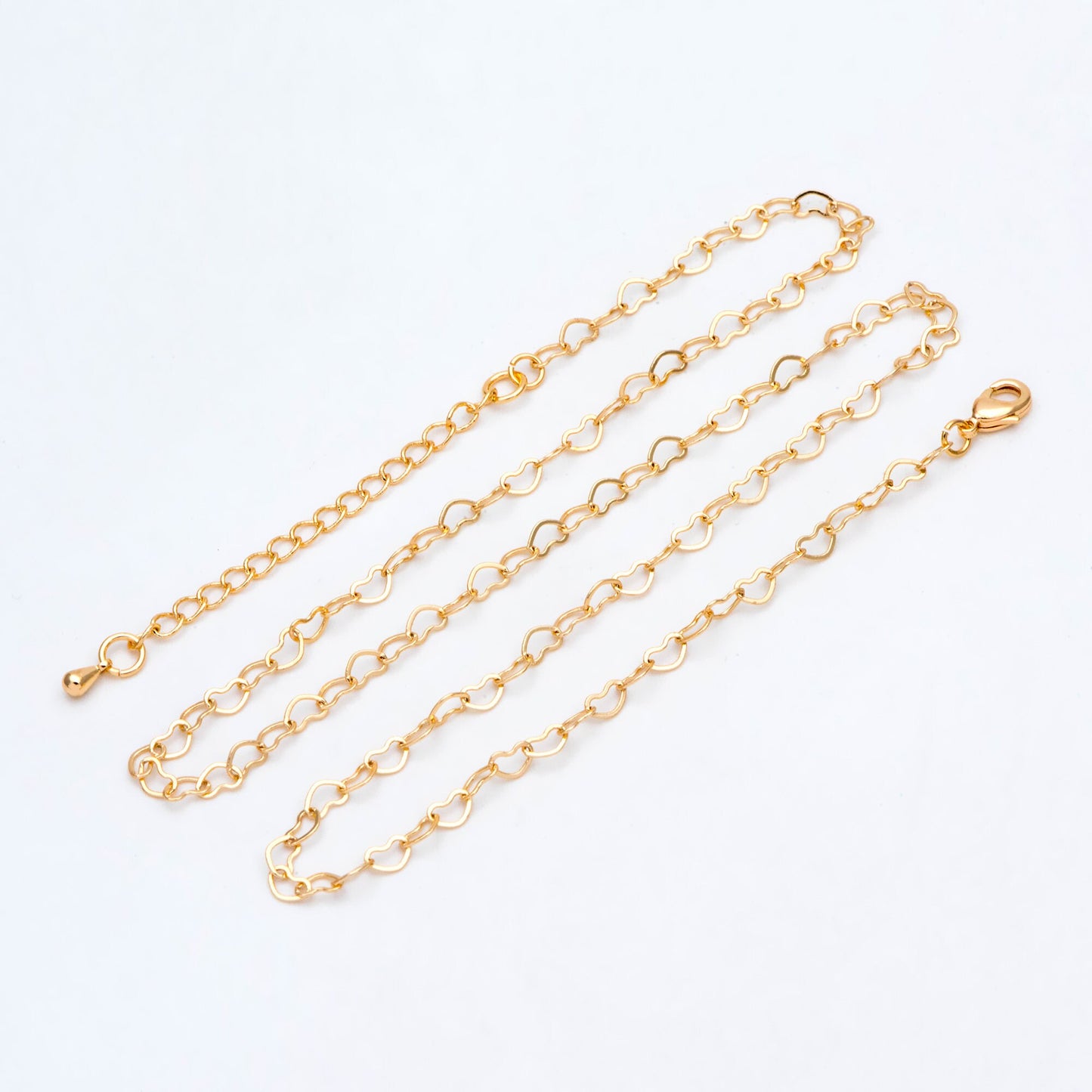 Gold/ Silver/ Rose Gold Heart Chains, Finished Bracelet/ Anklet/ Necklace with Extender Chain, Gold plated Brass, Ready to Wear (#LK-105)