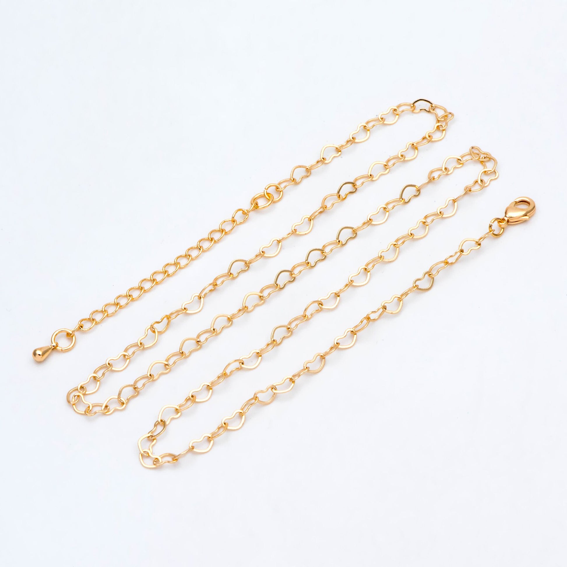 Gold/ Silver/ Rose Gold Heart Chains, Finished Bracelet/ Anklet/ Necklace with Extender Chain, Gold plated Brass, Ready to Wear (#LK-105)