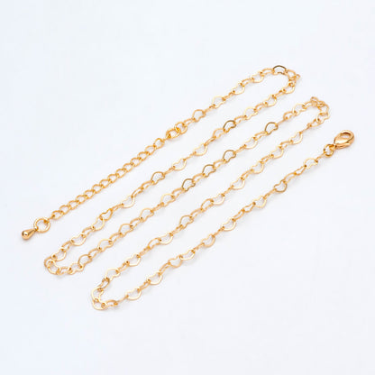 Gold/ Silver/ Rose Gold Heart Chains, Finished Bracelet/ Anklet/ Necklace with Extender Chain, Gold plated Brass, Ready to Wear (#LK-105)