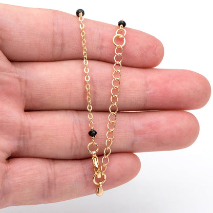 Black/ Grey/ White Crystal Bead Chains, Finished Bracelet/ Anklet/ Necklace with Extender Chain, Gold plated Brass, Ready to Wear (#LK-145)