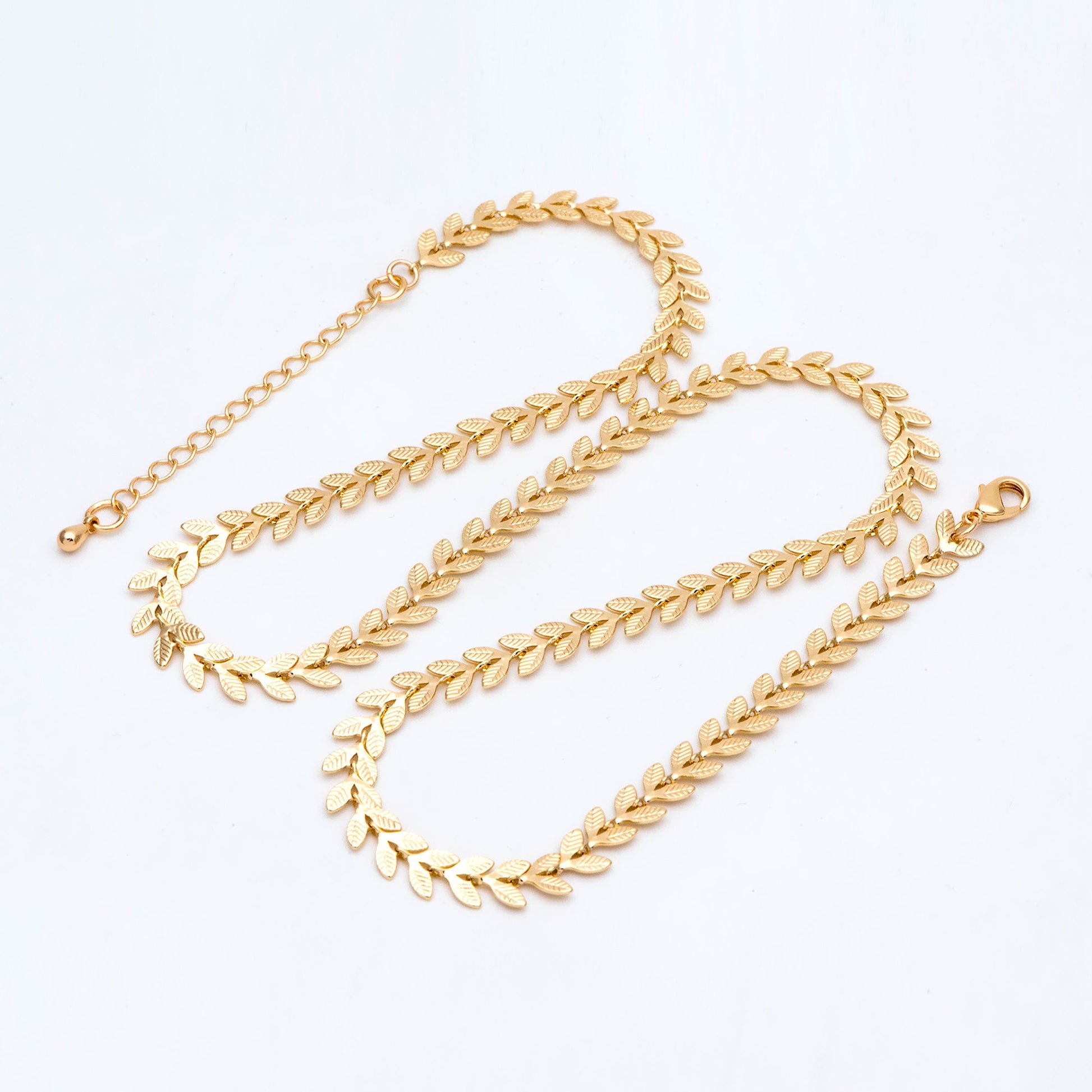 Gold/ Rhodium plated Brass Chevron Leaf Chain 6.3mm, Finished Bracelet/ Anklet/ Necklace with Extender Chain, Ready to Wear (#LK-153-1)