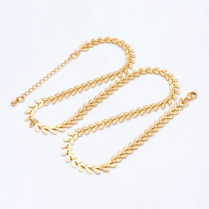Gold/ Rhodium plated Brass Chevron Leaf Chain 6.3mm, Finished Bracelet/ Anklet/ Necklace with Extender Chain, Ready to Wear (#LK-153-1)