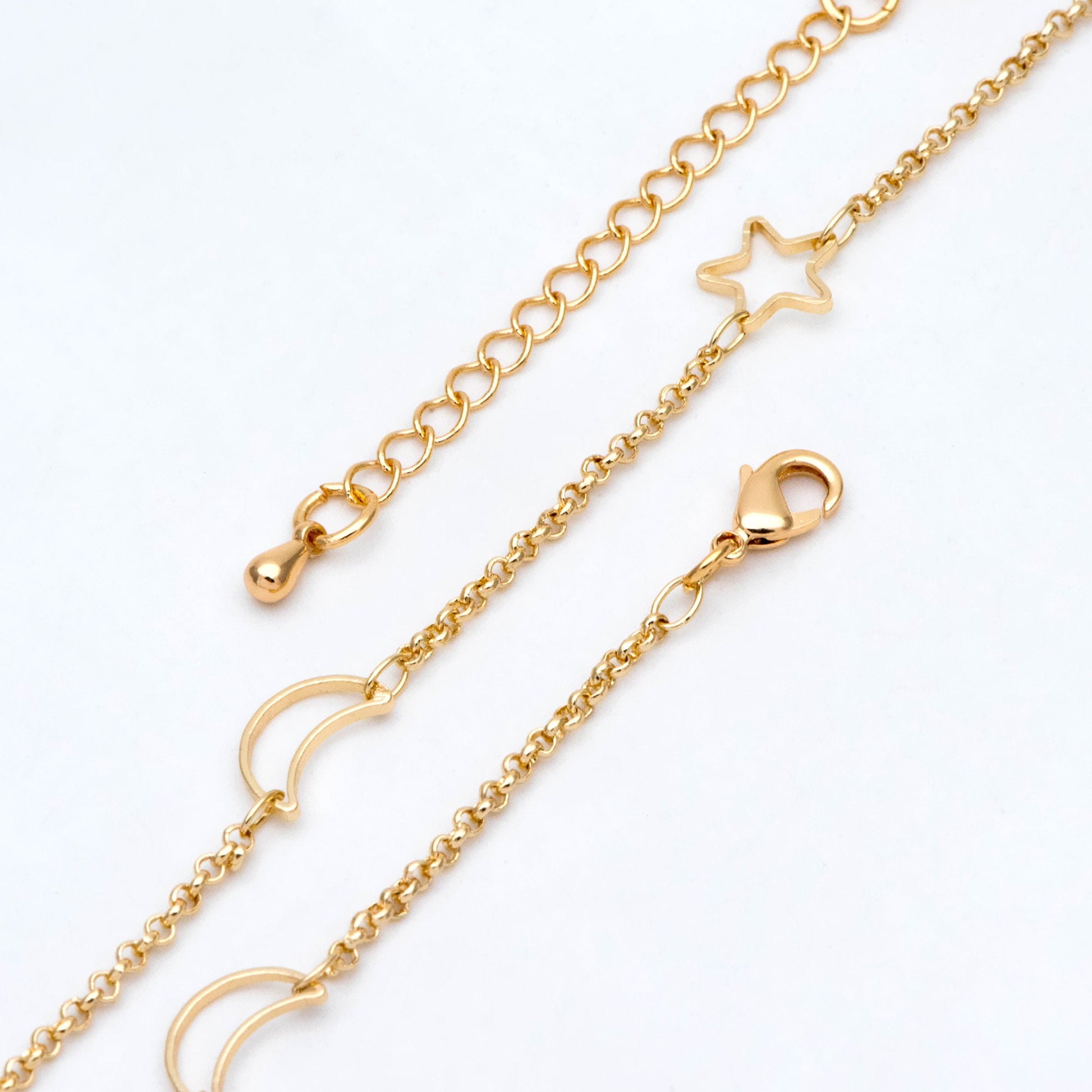 Gold Moon Star Chain, Finished Bracelet/ Anklet/ Necklace, Adjustable with Extender Chain, Ready to Wear (#LK-419)