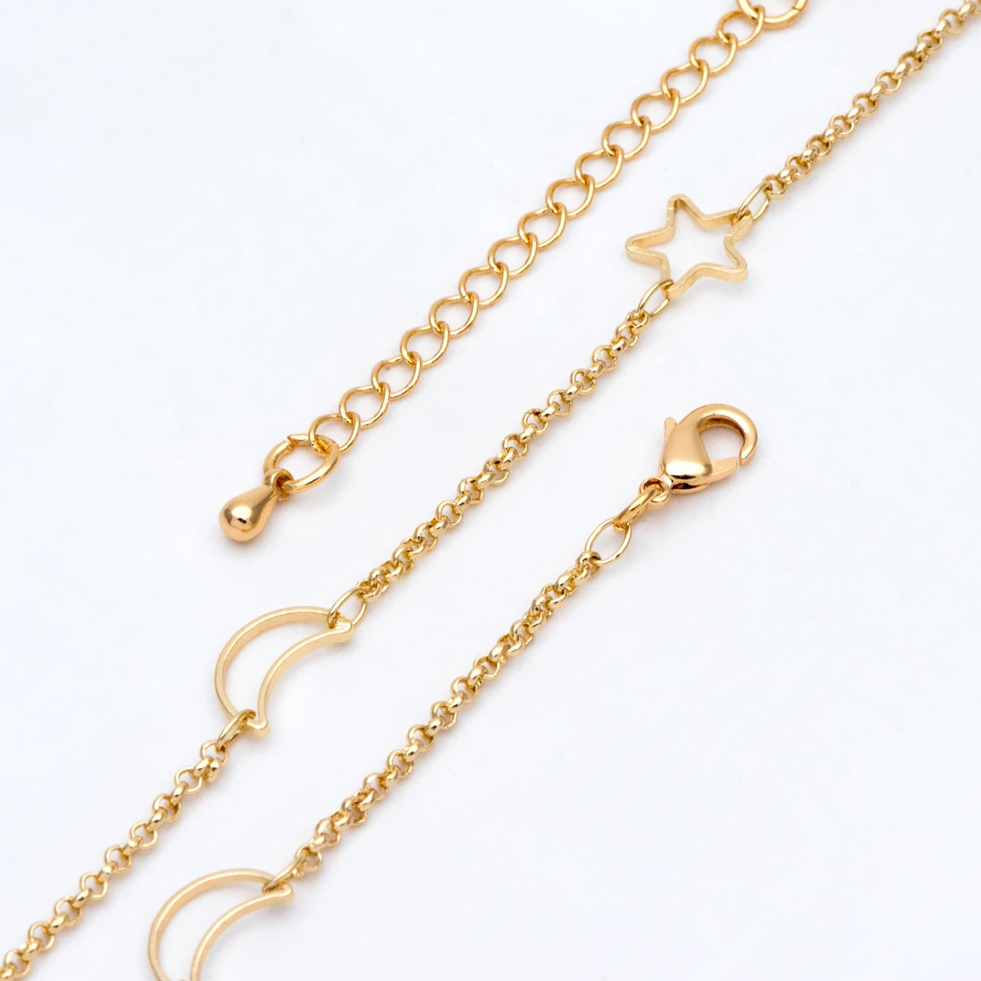 Gold Moon Star Chain, Finished Bracelet/ Anklet/ Necklace, Adjustable with Extender Chain, Ready to Wear (#LK-419)
