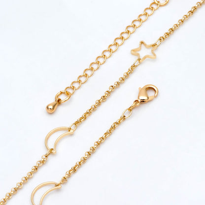 Gold Moon Star Chain, Finished Bracelet/ Anklet/ Necklace, Adjustable with Extender Chain, Ready to Wear (#LK-419)