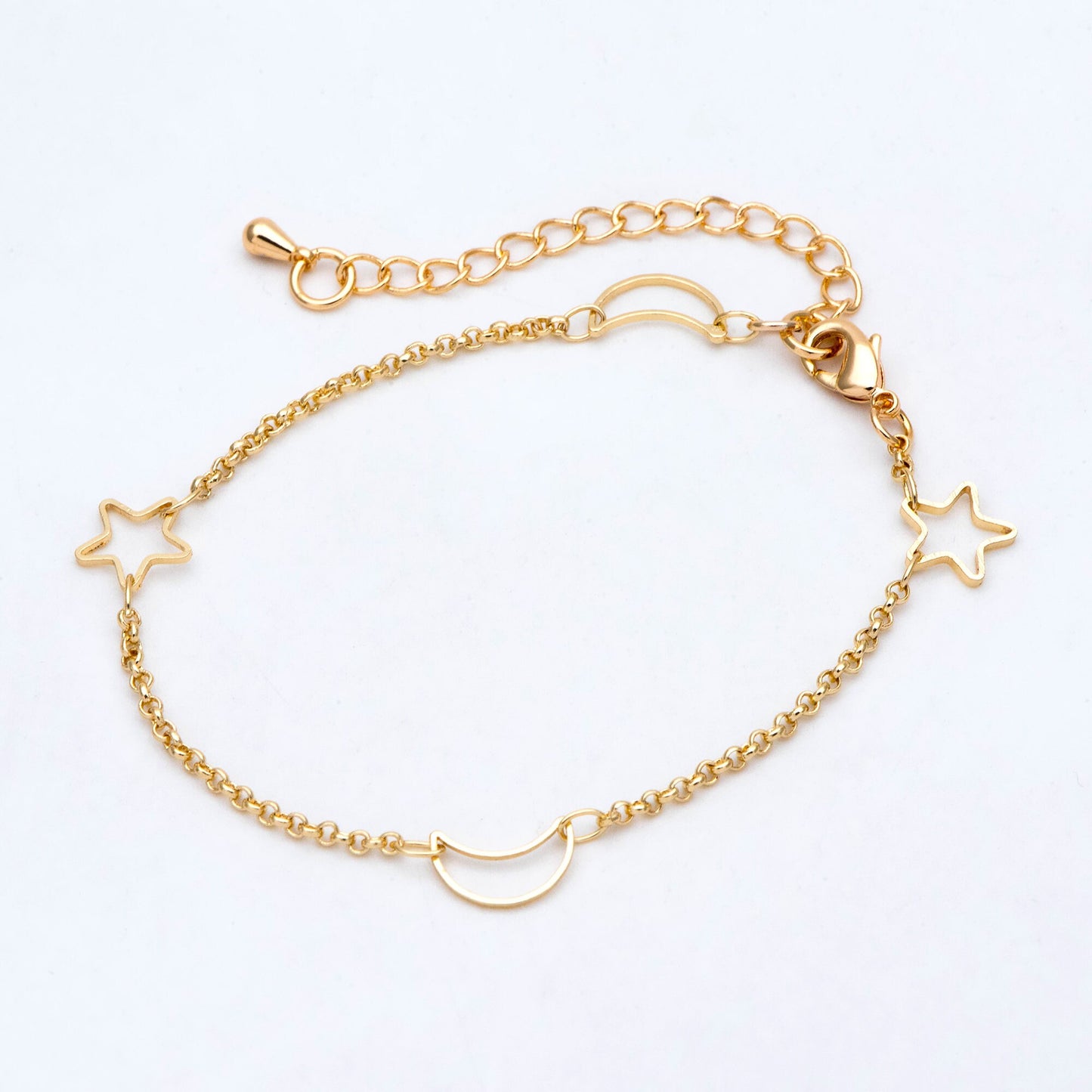 Gold Moon Star Chain, Finished Bracelet/ Anklet/ Necklace, Adjustable with Extender Chain, Ready to Wear (#LK-419)