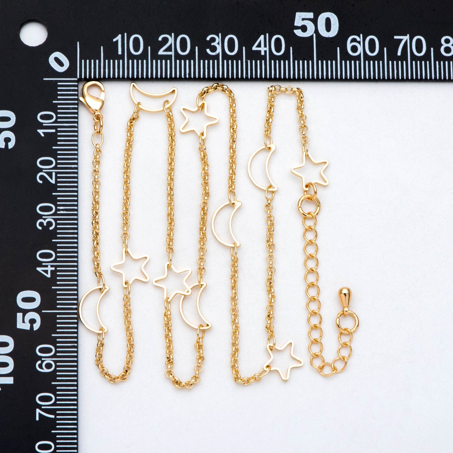 Gold Moon Star Chain, Finished Bracelet/ Anklet/ Necklace, Adjustable with Extender Chain, Ready to Wear (#LK-419)