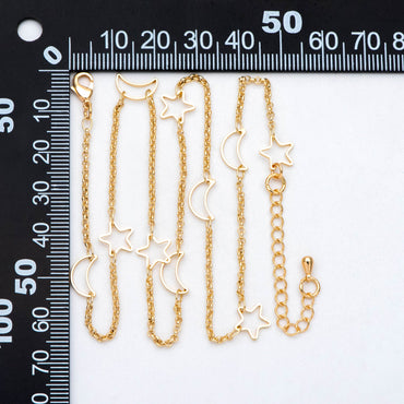Gold Moon Star Chain, Finished Bracelet/ Anklet/ Necklace, Adjustable with Extender Chain, Ready to Wear (#LK-419)