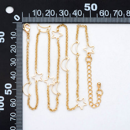 Gold Moon Star Chain, Finished Bracelet/ Anklet/ Necklace, Adjustable with Extender Chain, Ready to Wear (#LK-419)