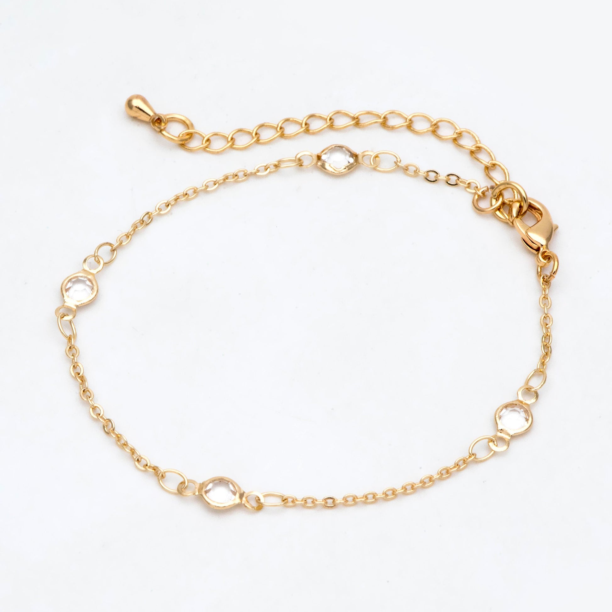 Adjustable Bracelet/ Anklet/ Necklace with Extender, 18K Gold/ Rhodium plated Brass, Crystal Coin Bead Chain, Ready to Wear (#LK-147-4.5)