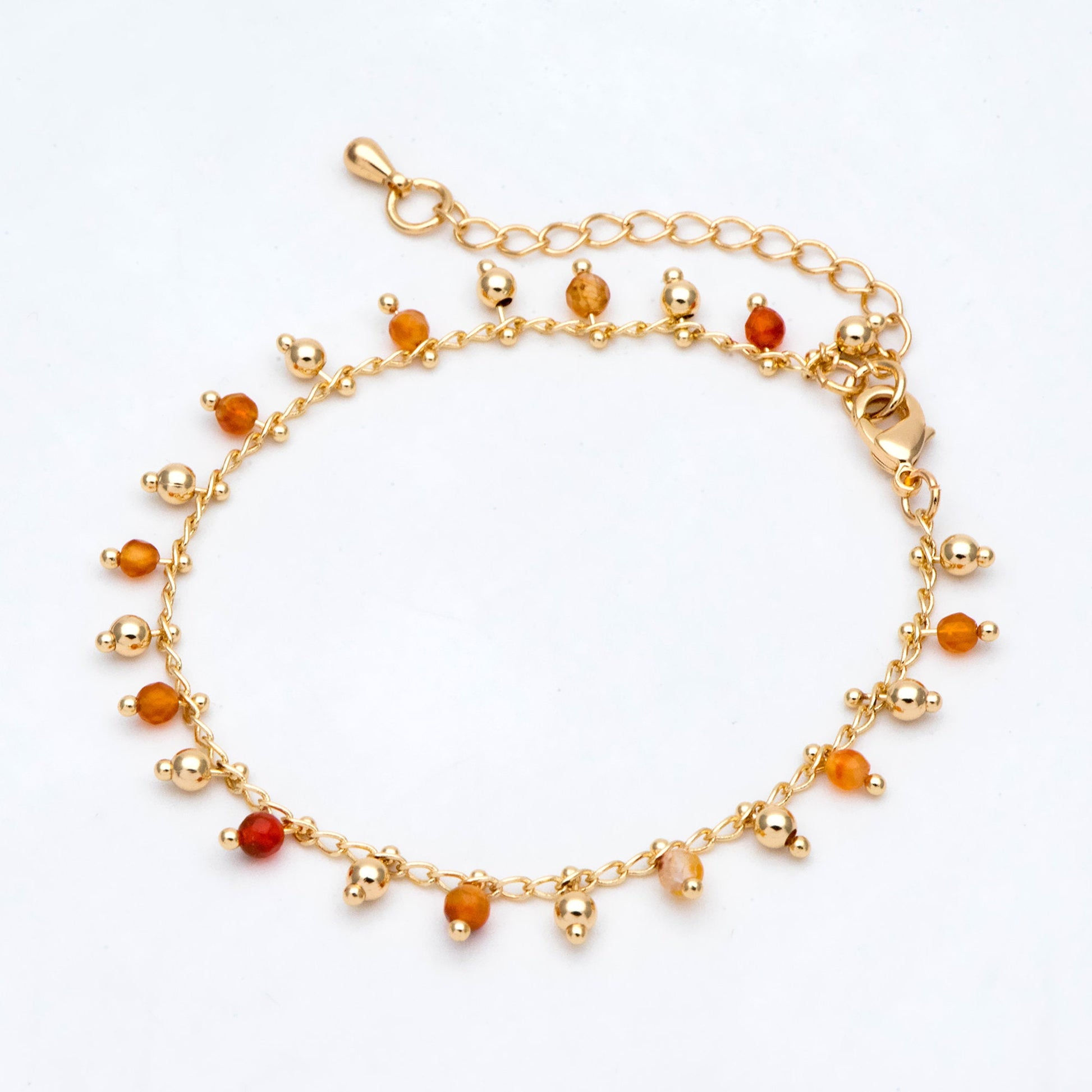 Gemstone Bead Chains, Finished Bracelet/ Anklet/ Necklace with Extender Chain, 18K Gold plated Brass, Ready to Wear (#LK-457)