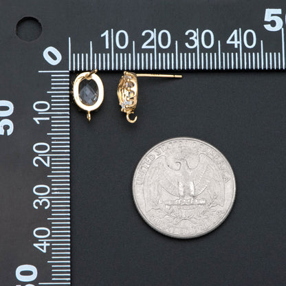 10pcs Crack Stone Ear Posts, Clear Stone Stud Earring with Loops, 18K Gold plated Brass Ear Findings (#GB-1306)