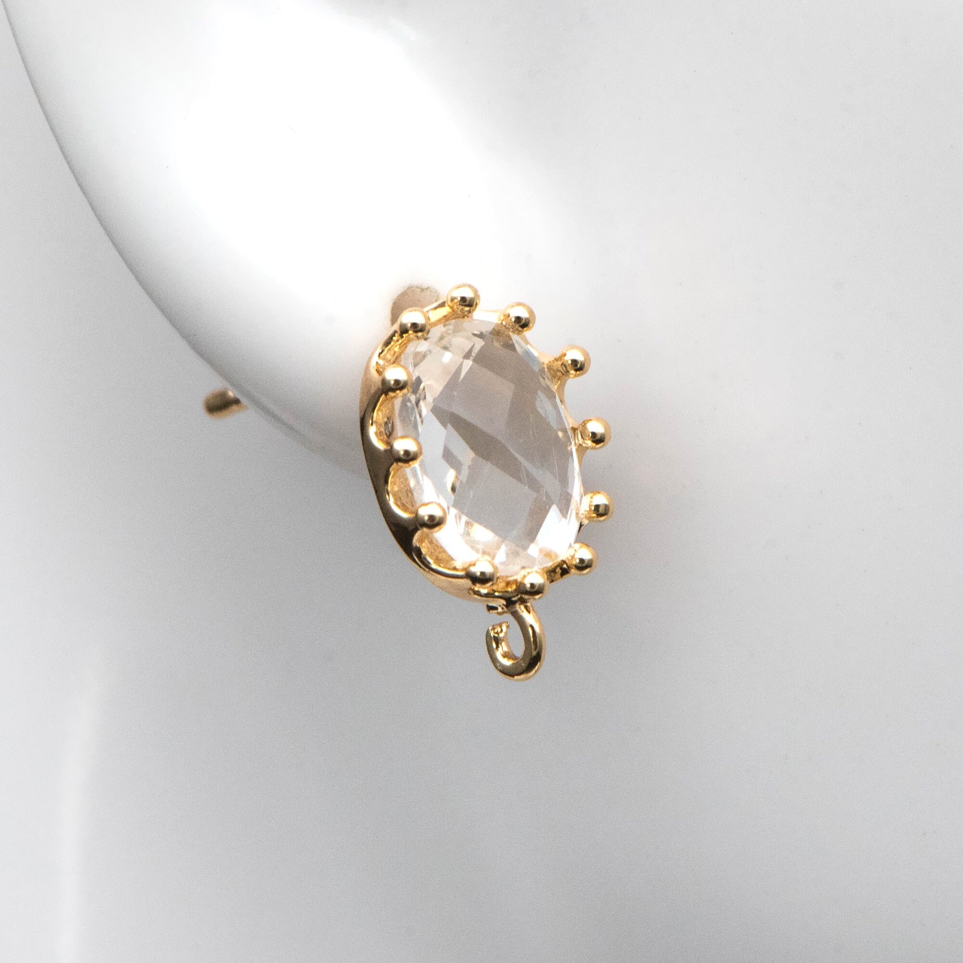 10pcs Crack Stone Ear Posts, Clear Stone Stud Earring with Loops, 18K Gold plated Brass Ear Findings (#GB-1306)