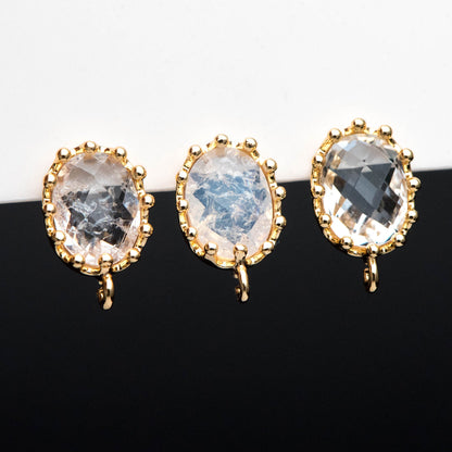 10pcs Crack Stone Ear Posts, Clear Stone Stud Earring with Loops, 18K Gold plated Brass Ear Findings (#GB-1306)