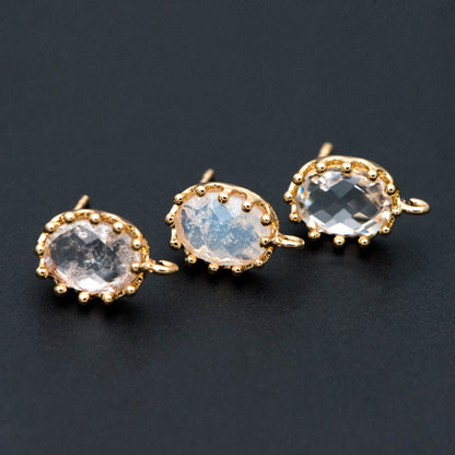 10pcs Crack Stone Ear Posts, Clear Stone Stud Earring with Loops, 18K Gold plated Brass Ear Findings (#GB-1306)