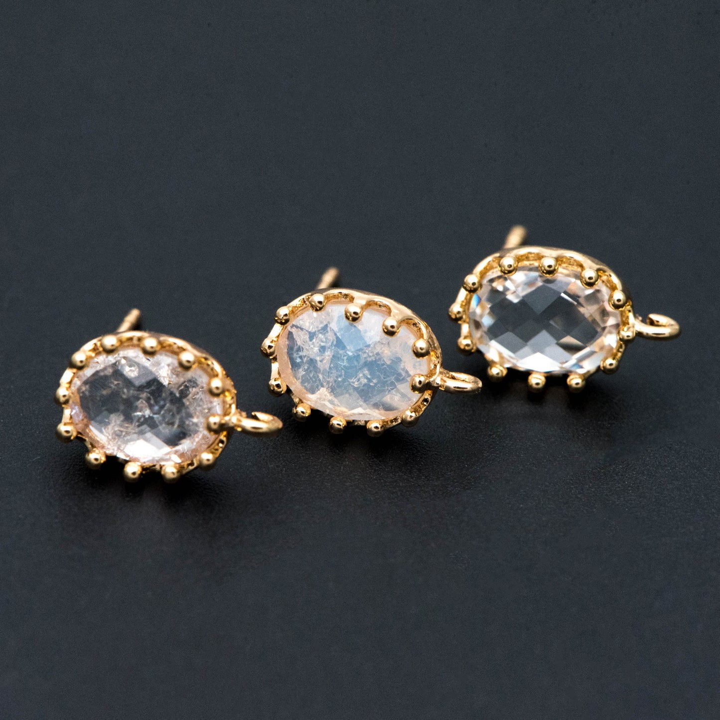 10pcs Crack Stone Ear Posts, Clear Stone Stud Earring with Loops, 18K Gold plated Brass Ear Findings (#GB-1306)