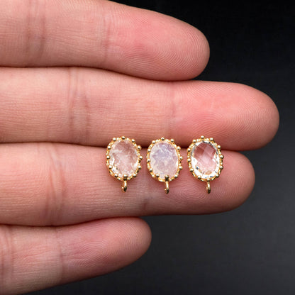 10pcs Crack Stone Ear Posts, Clear Stone Stud Earring with Loops, 18K Gold plated Brass Ear Findings (#GB-1306)