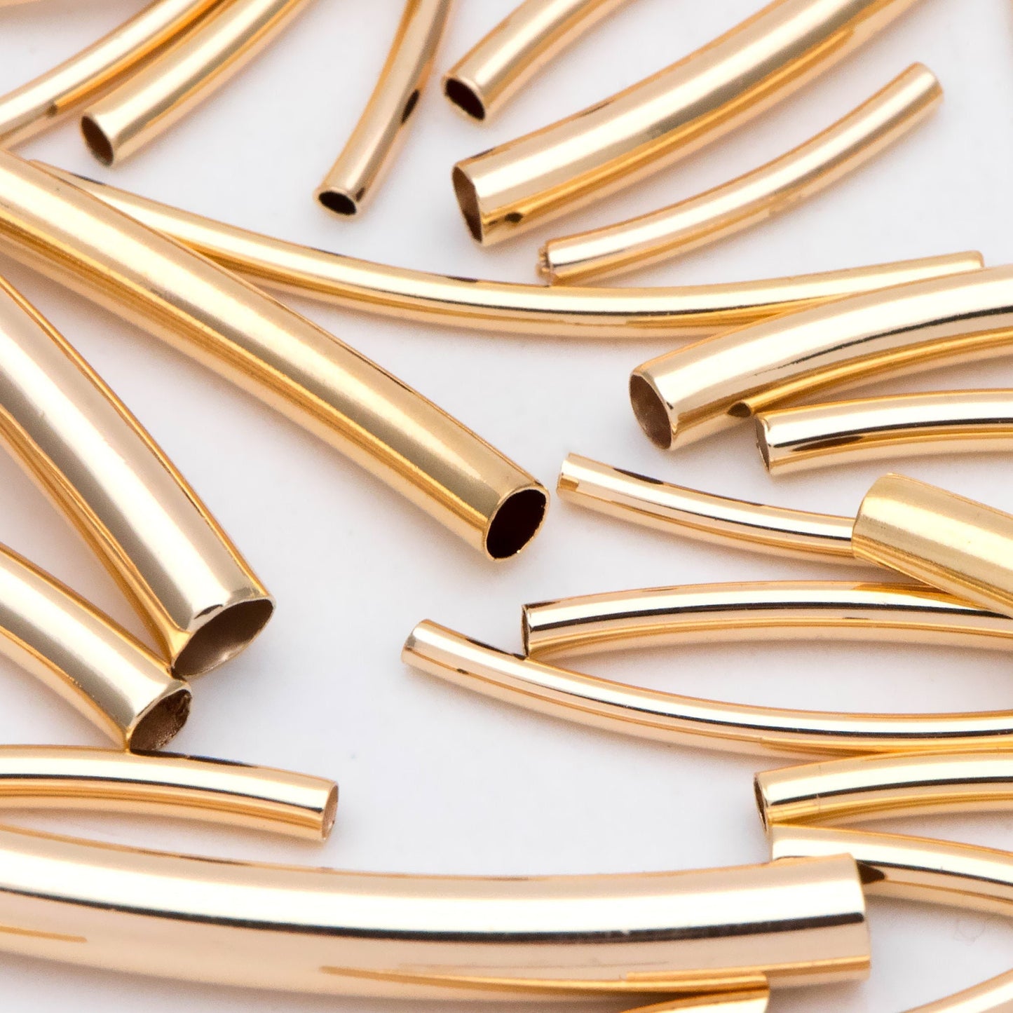 20pcs Gold Smooth Curved Tube Beads, 18K Real Gold plated Brass Tube Spacers (GB-2908)